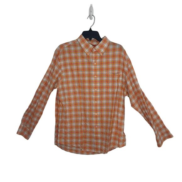 Men's' size large casual button down shirt untucked tucked in orange cream Izod - Picture 1 of 15